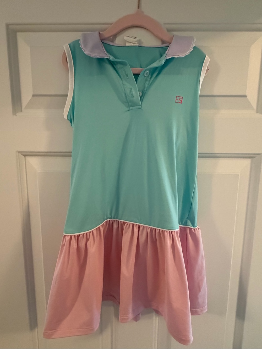 Girls Sleeveless Mint Polo Dress with Pink Skirt